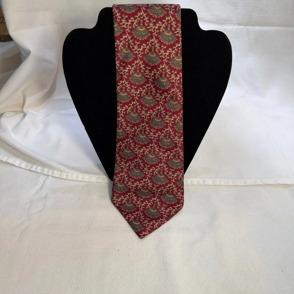 Jim Thompson Silk Tie Mens OS Red Excellent Geometric Thai Silk